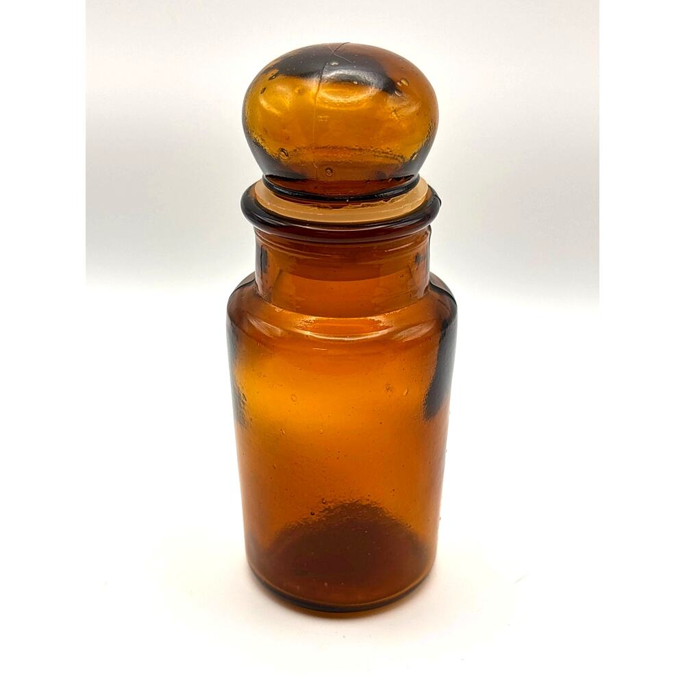 Vintage Amber Apothecary Jar with Bubble Stopper Top Vintage 1980s Collectible